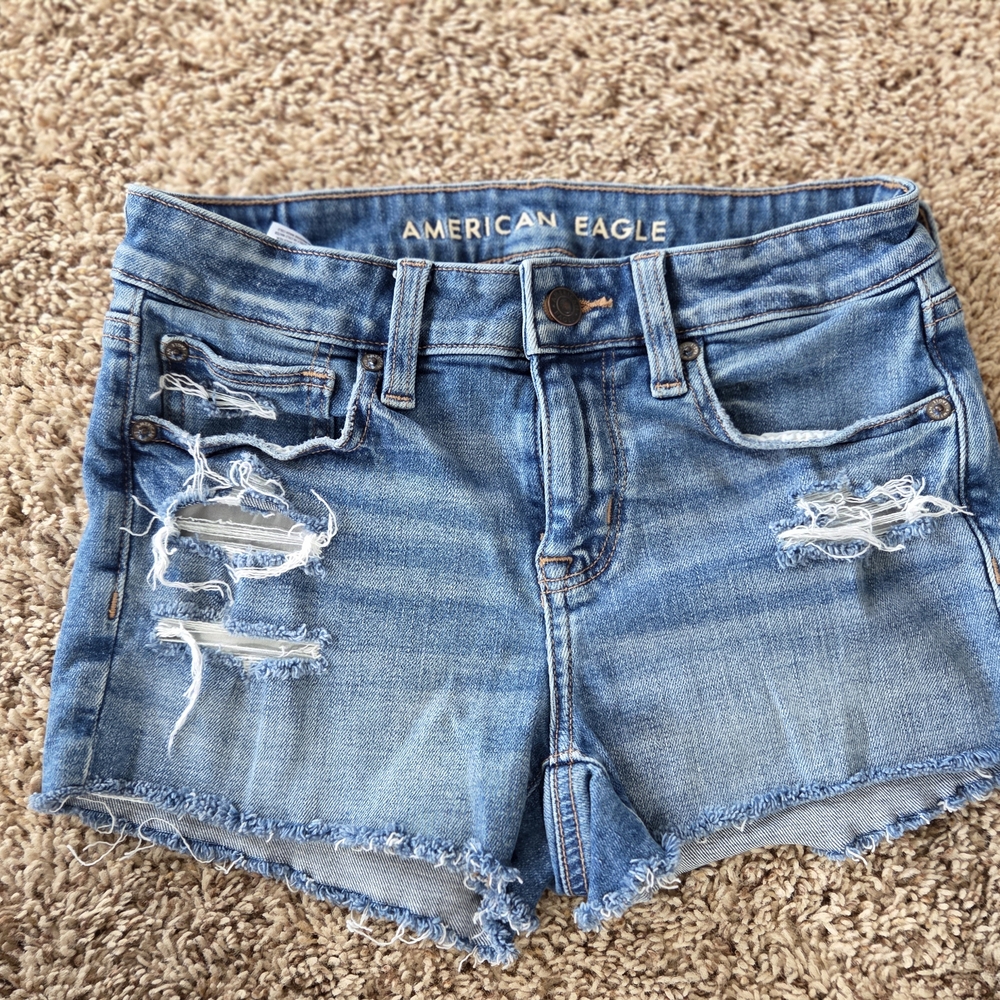 American Eagle Outfitters Blue Distressed Jean Shorts
